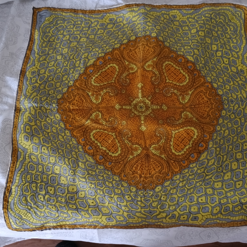 Vintage Vera Silk Elegant Yellow and Orange Scarf-23.5 X 22.5"